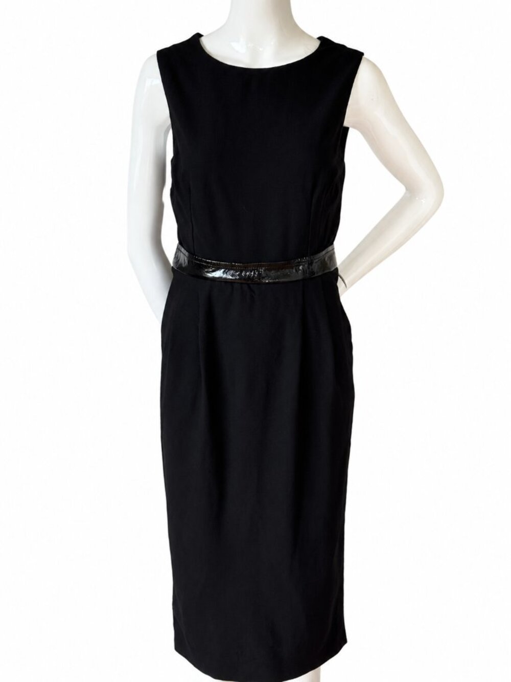 Vintage D&G Dolce & Gabbana Black Wool Sheath Midi Dress IT 42